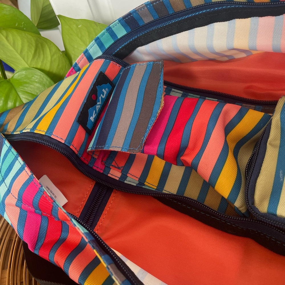 Kavu Rainbow Striped Sling Bag in Turquoise, Pink, Yellow, Navy, Brown - Picture 3 of 4